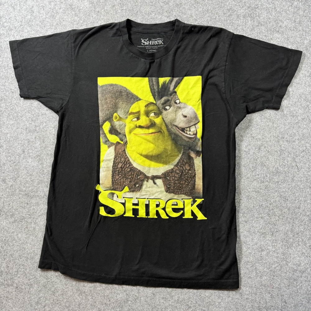 DreamWorks Mens Shrek Donkey Graphic Tee Large Black Cotton Movie Shirt